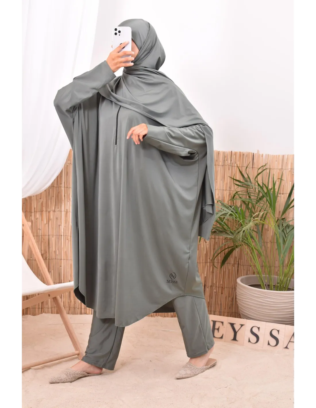 Burkini grande taille papillon RAWAA Kaki - Image 2