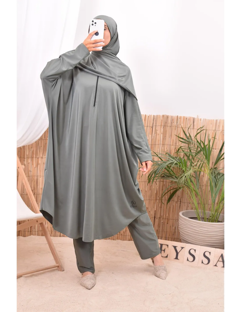 Burkini grande taille papillon RAWAA Kaki - Image 5