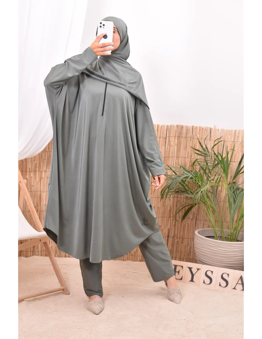 Burkini grande taille papillon RAWAA Kaki - Image 5