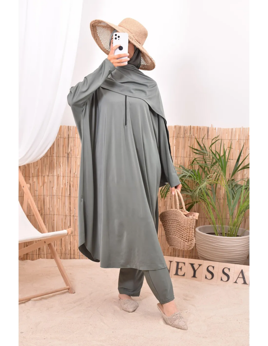 Burkini grande taille papillon RAWAA Kaki - Image 6