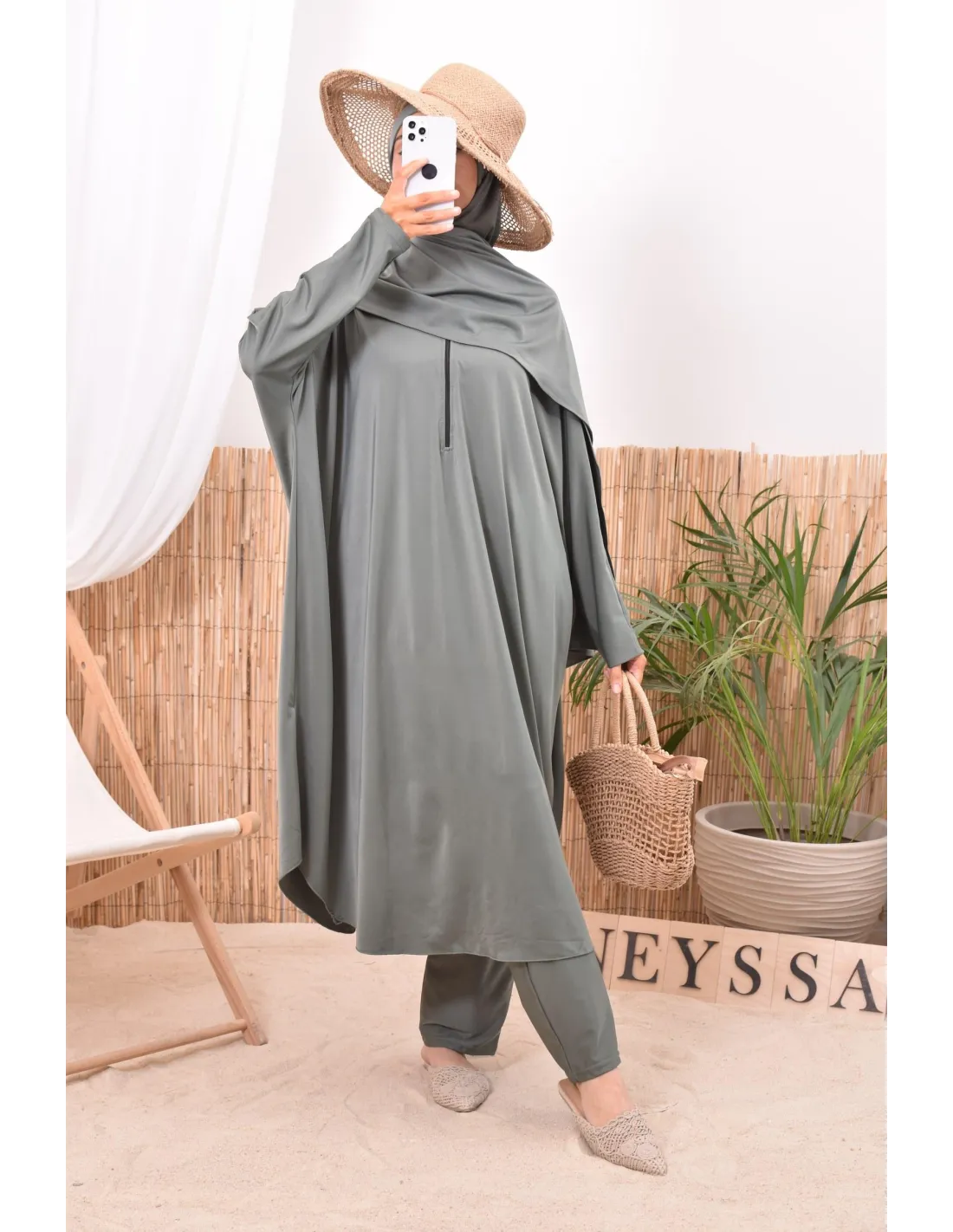 Burkini grande taille papillon RAWAA Kaki - Image 6