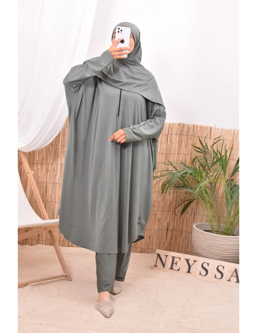 Burkini grande taille papillon RAWAA Kaki - Image 7