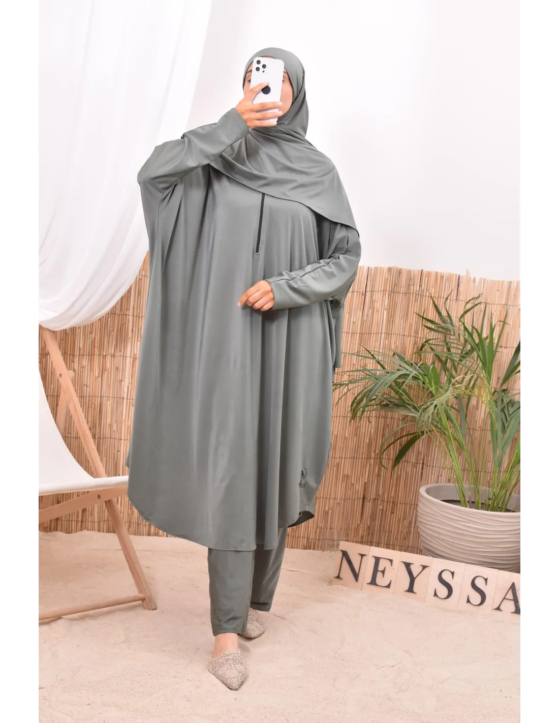Burkini grande taille papillon RAWAA Kaki - Image 7