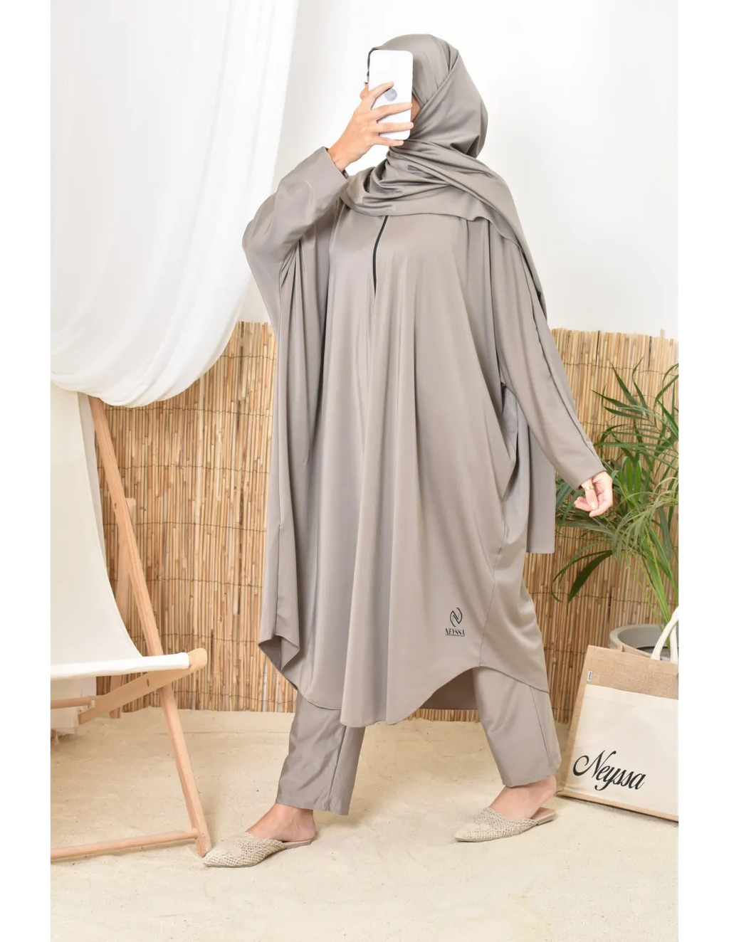 Burkini grande taille papillon RAWAA Taupe - Image 1