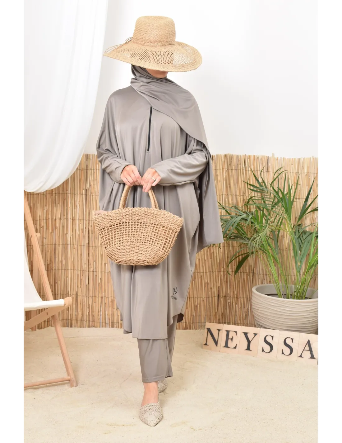 Burkini grande taille papillon RAWAA Taupe - Image 10