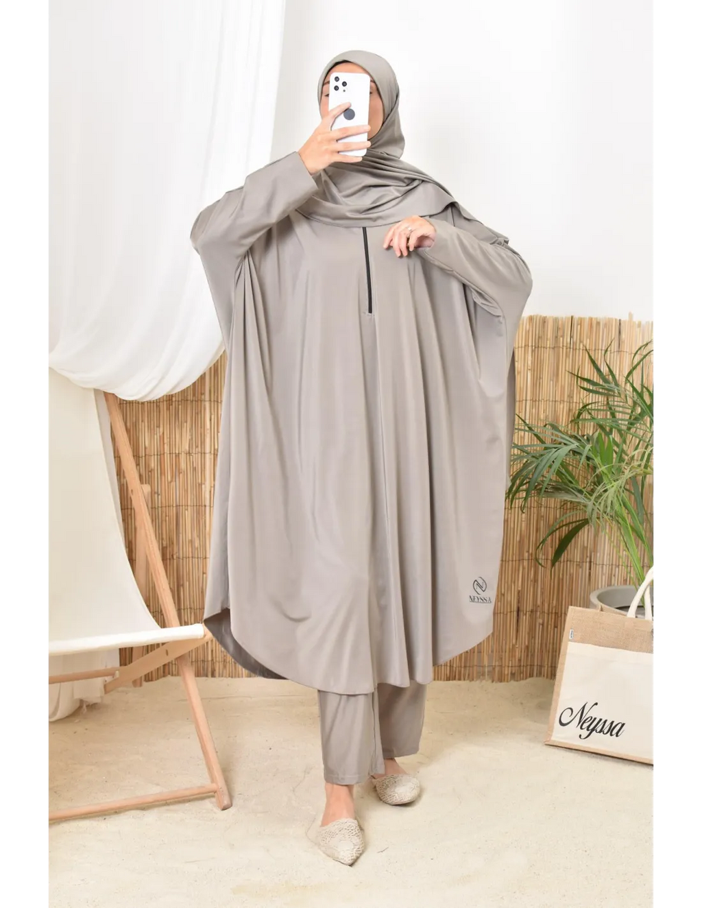 Burkini grande taille papillon RAWAA Taupe - Image 15