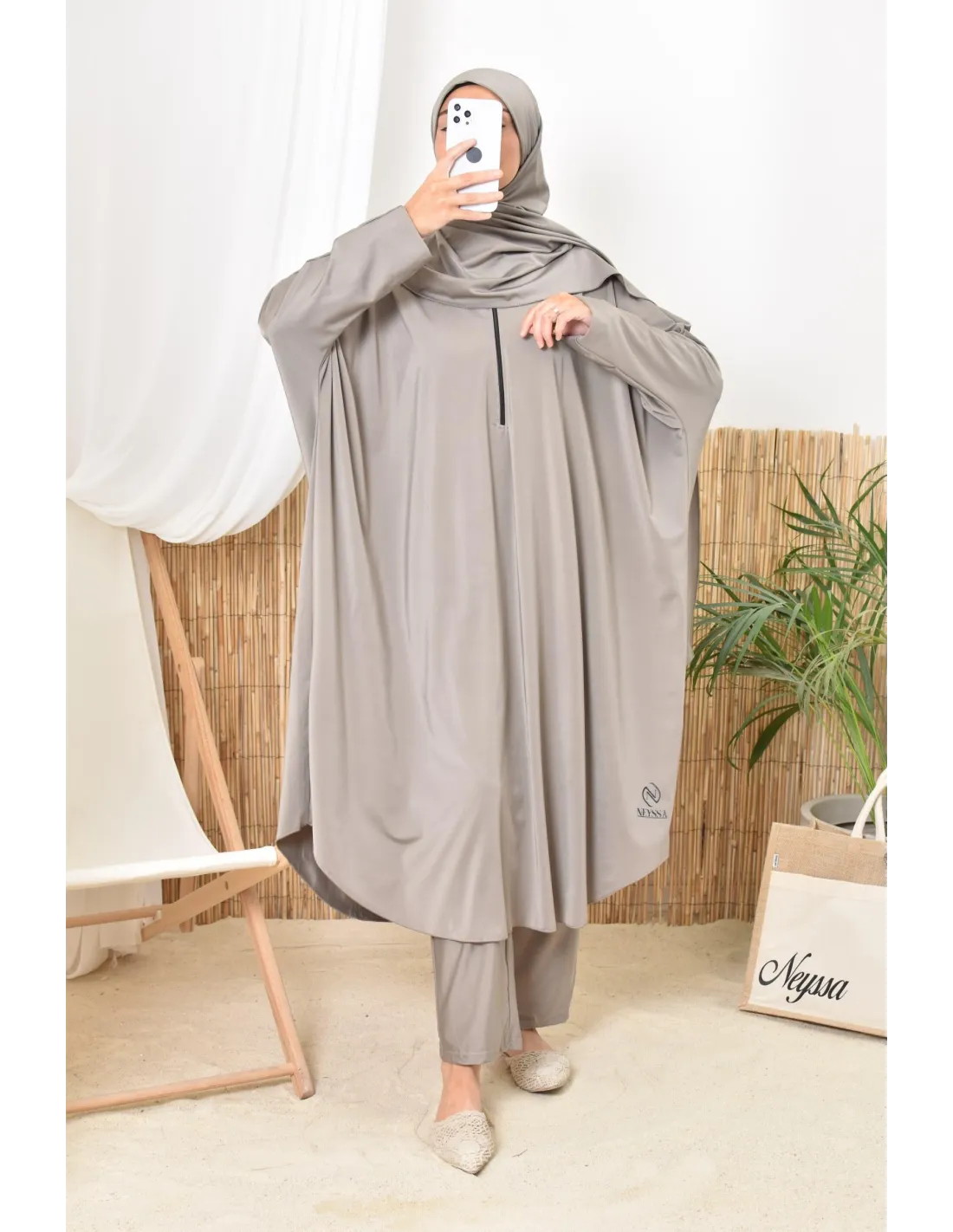 Burkini grande taille papillon RAWAA Taupe - Image 15