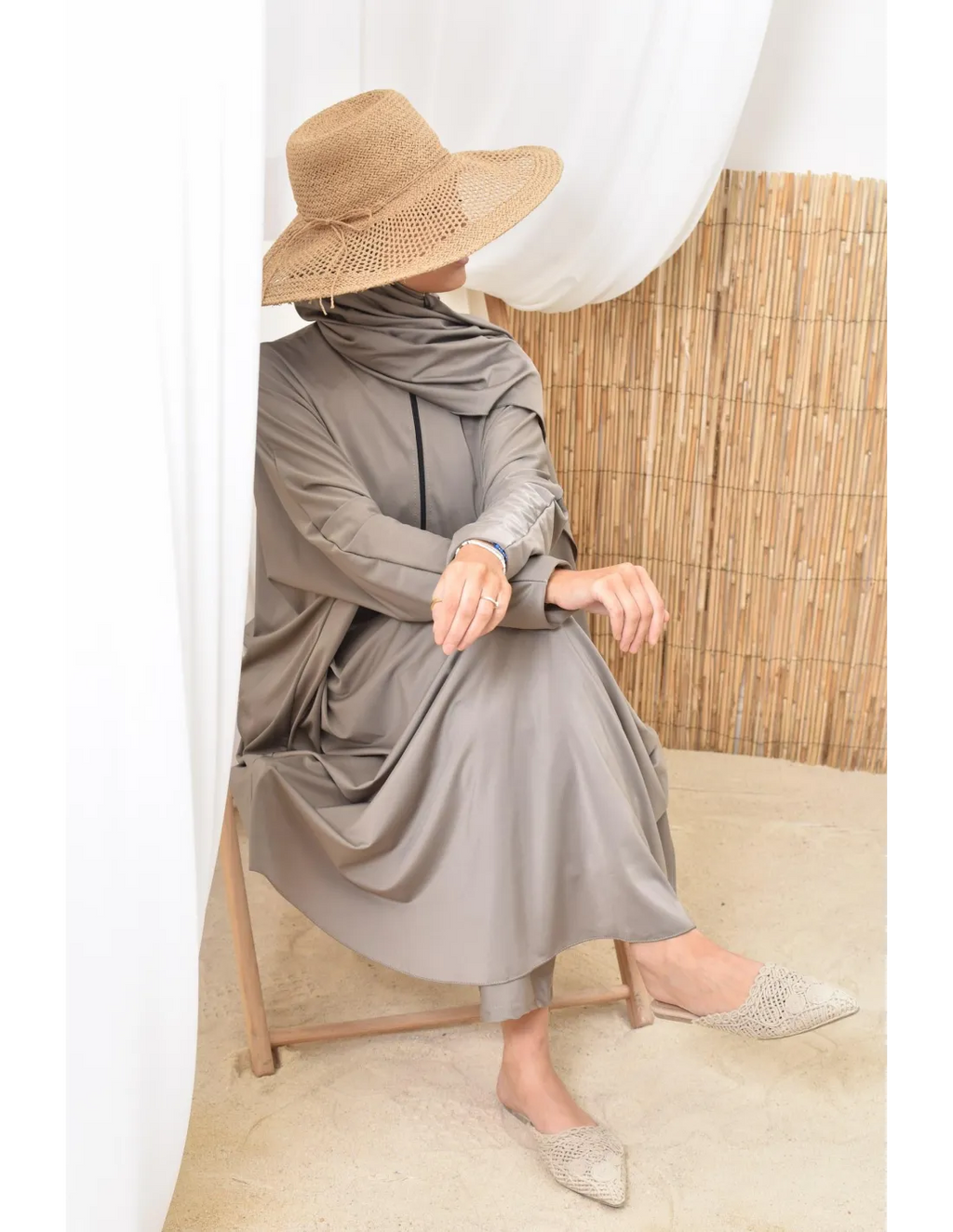Burkini grande taille papillon RAWAA Taupe - Image 4