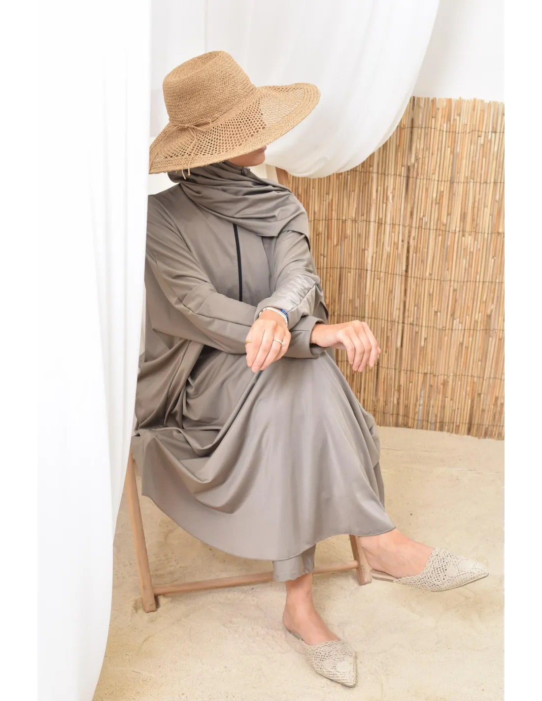 Burkini grande taille papillon RAWAA Taupe - Image 4
