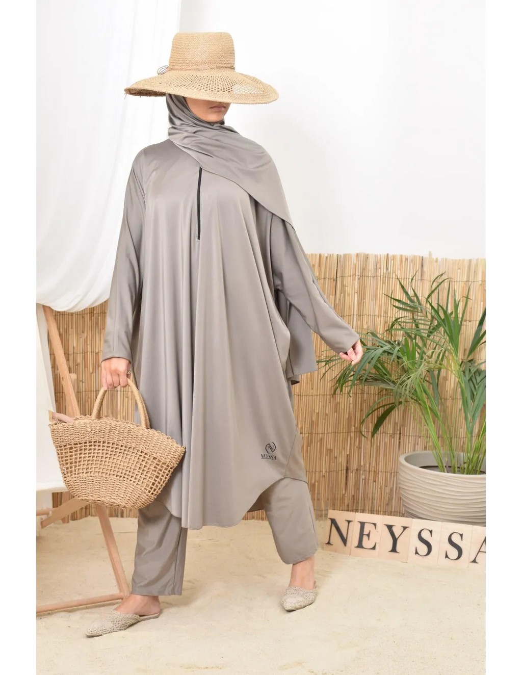 Burkini grande taille papillon RAWAA Taupe - Image 5
