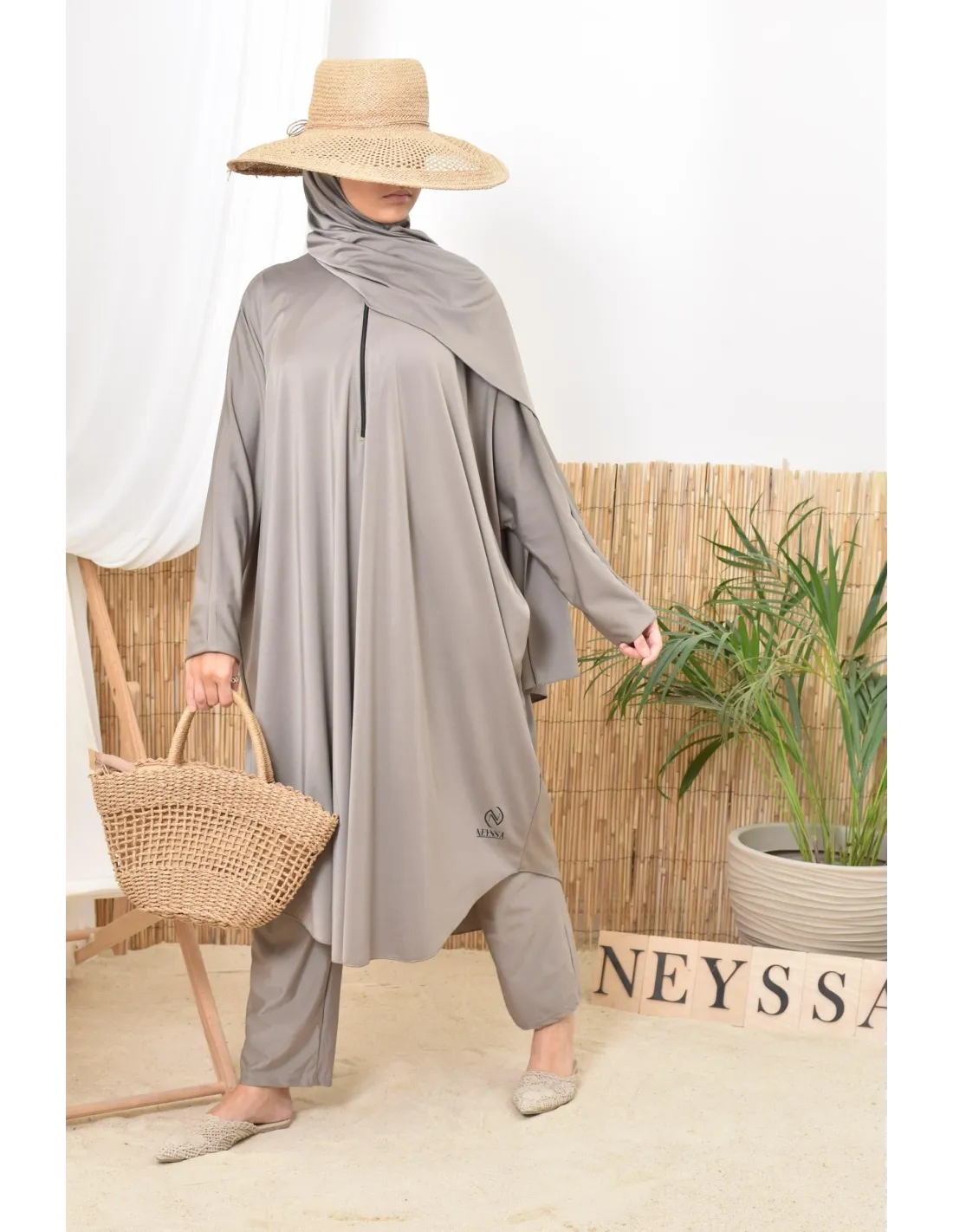 Burkini grande taille papillon RAWAA Taupe - Image 5