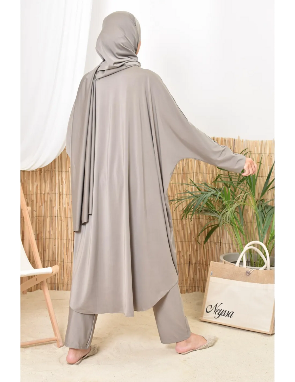 Burkini grande taille papillon RAWAA Taupe - Image 8