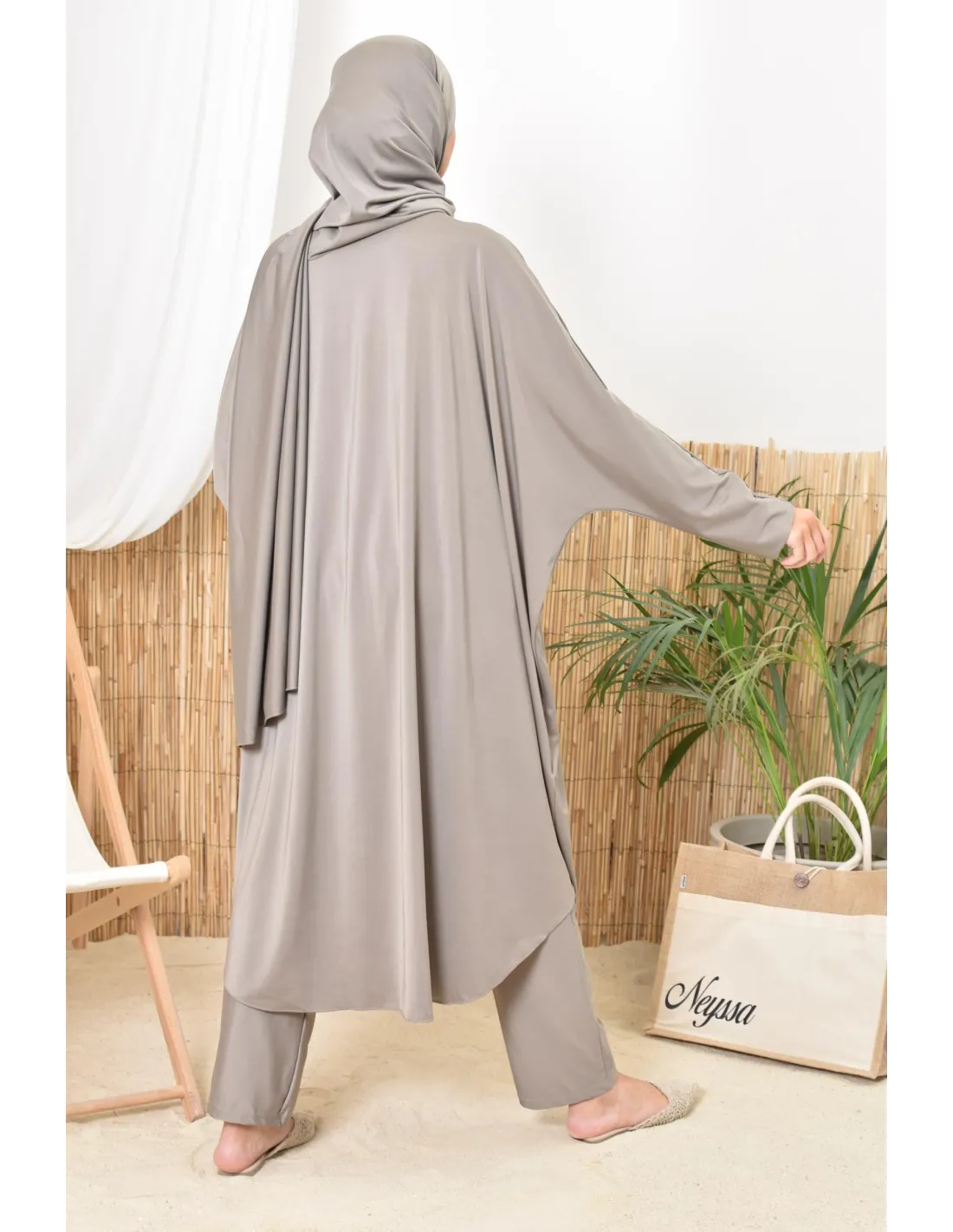 Burkini grande taille papillon RAWAA Taupe - Image 8