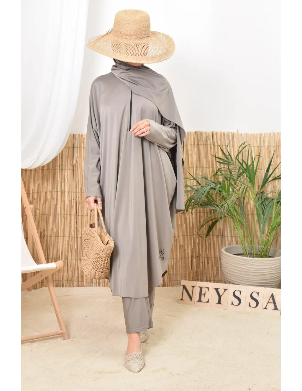 Burkini grande taille papillon RAWAA Taupe - Image 9