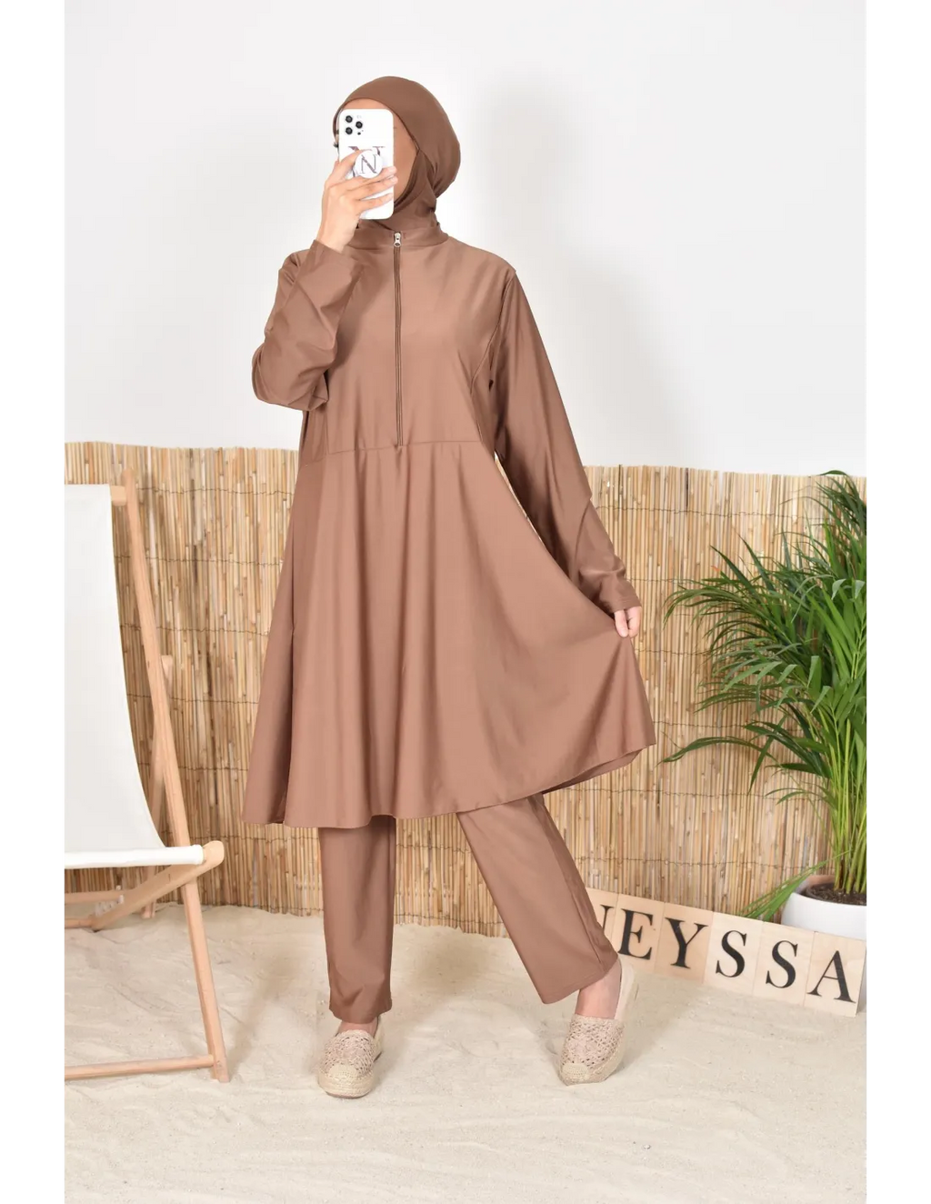 Burkini grande taille zipp Indonesia Noisette - Image 1