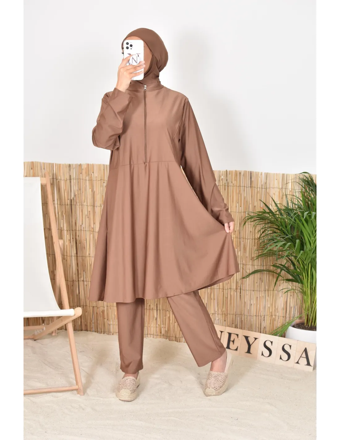 Burkini grande taille zipp Indonesia Noisette - Image 1