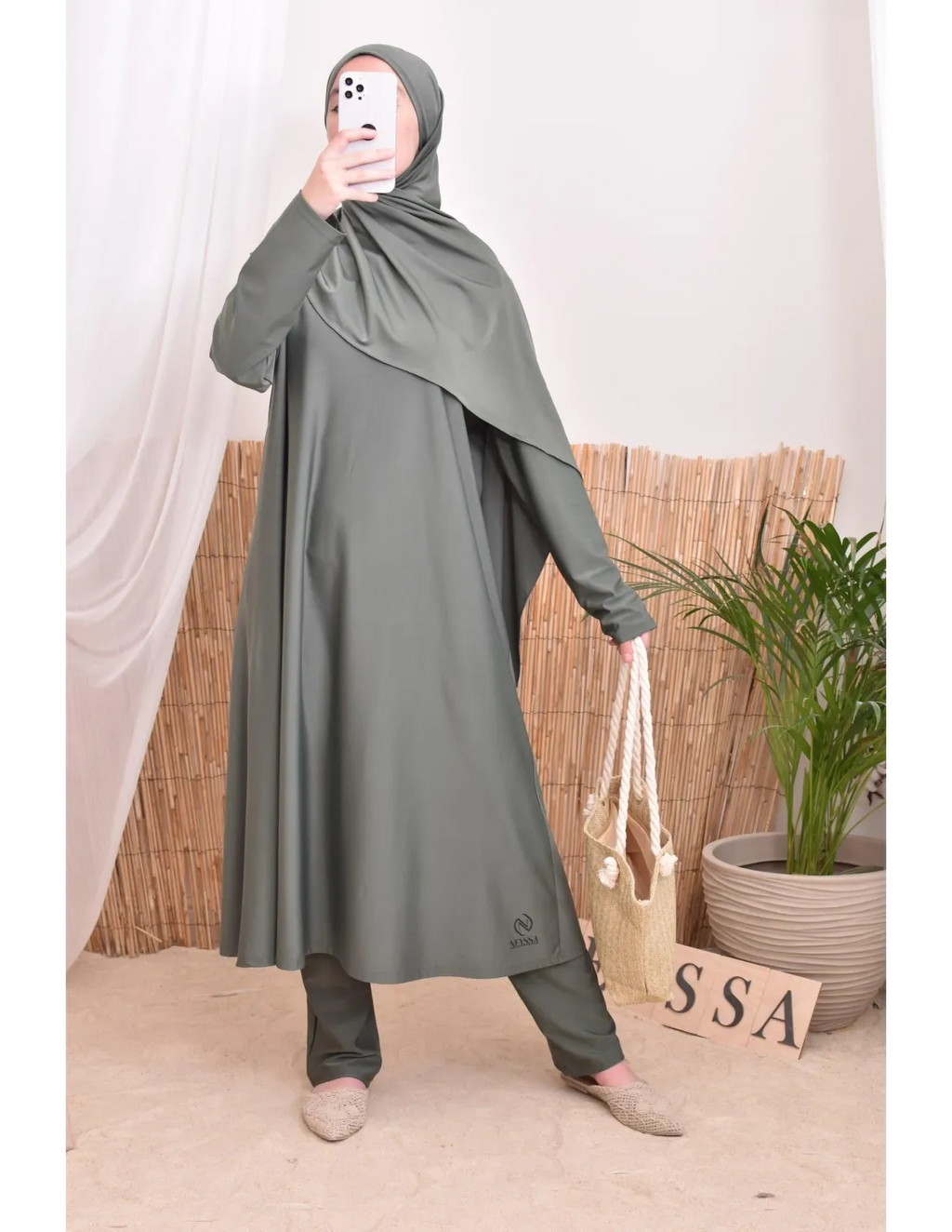 Burkini long avec hijab BAHREIN Kaki - Image 10