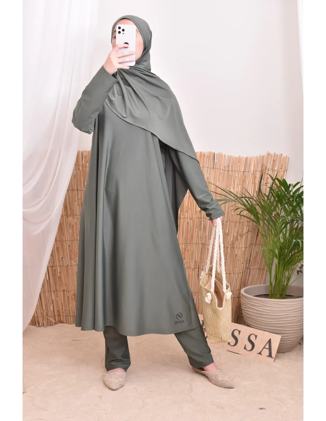 Burkini long avec hijab BAHREIN Kaki - Image 10