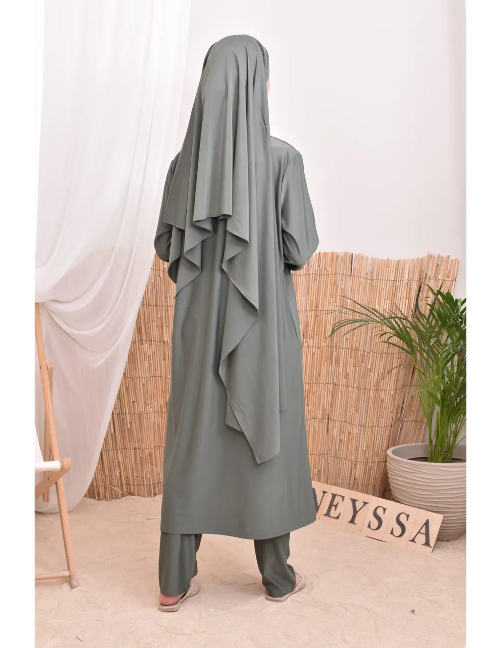 Burkini long avec hijab BAHREIN Kaki - Image 3