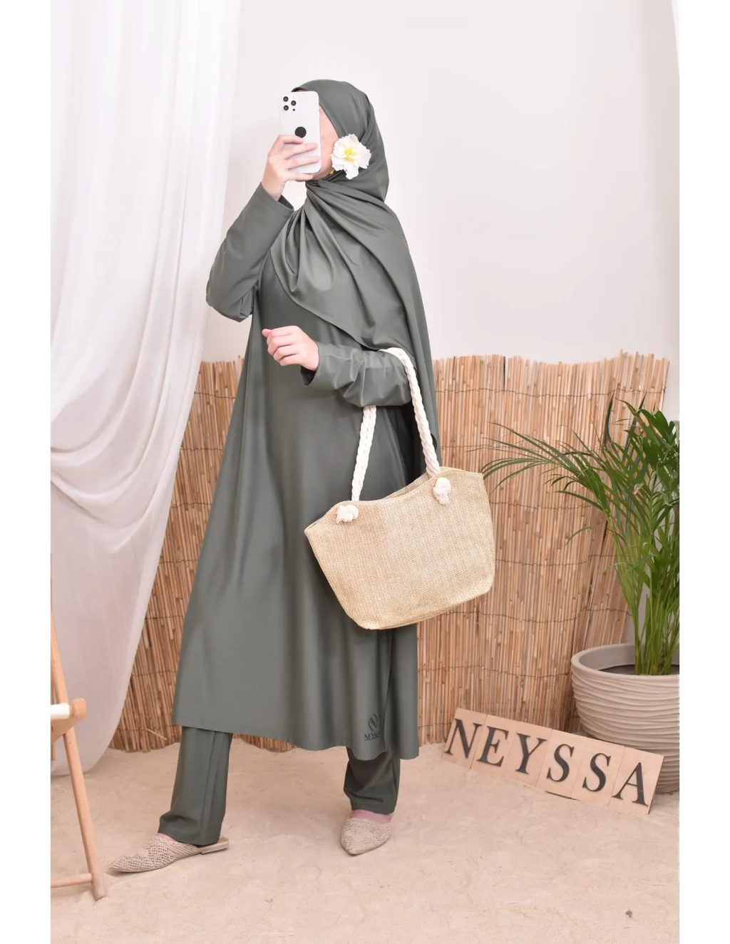 Burkini long avec hijab BAHREIN Kaki - Image 4