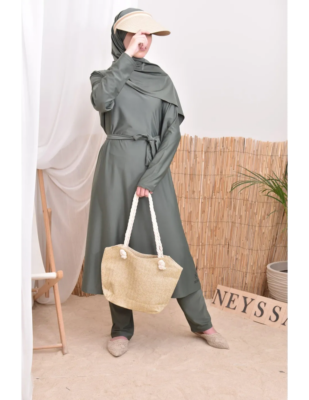 Burkini long avec hijab BAHREIN Kaki - Image 5