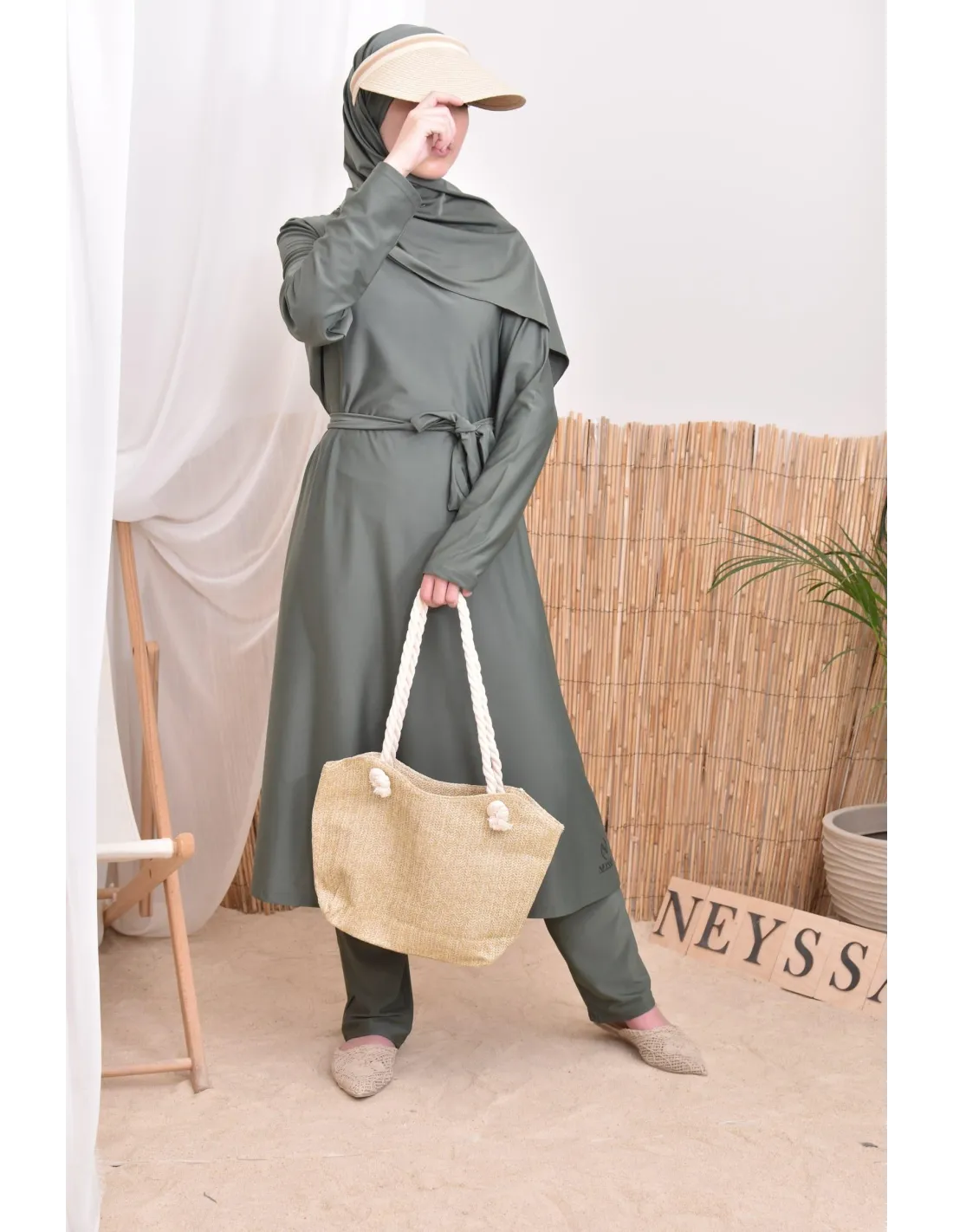 Burkini long avec hijab BAHREIN Kaki - Image 5