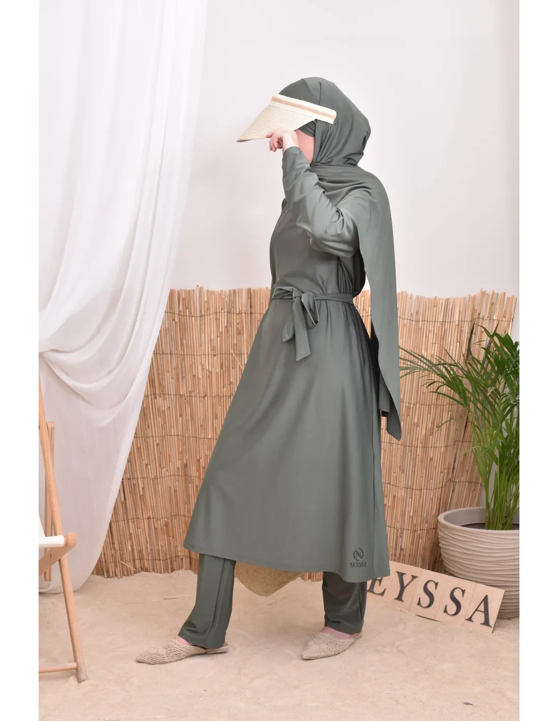 Burkini long avec hijab BAHREIN Kaki - Image 8