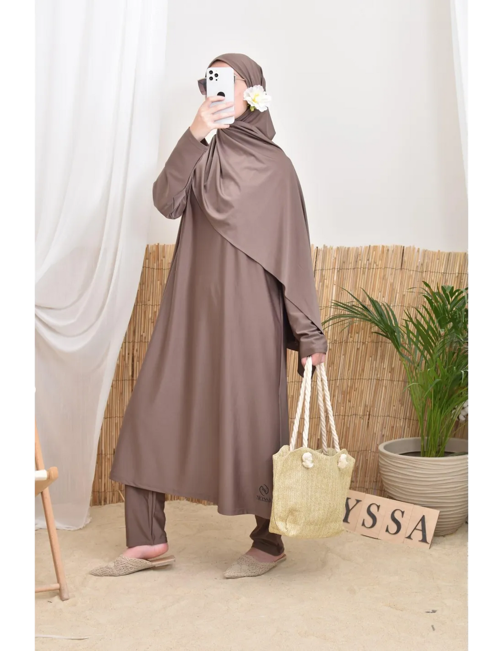 Burkini long avec hijab BAHREIN Taupe Foncé - Image 3
