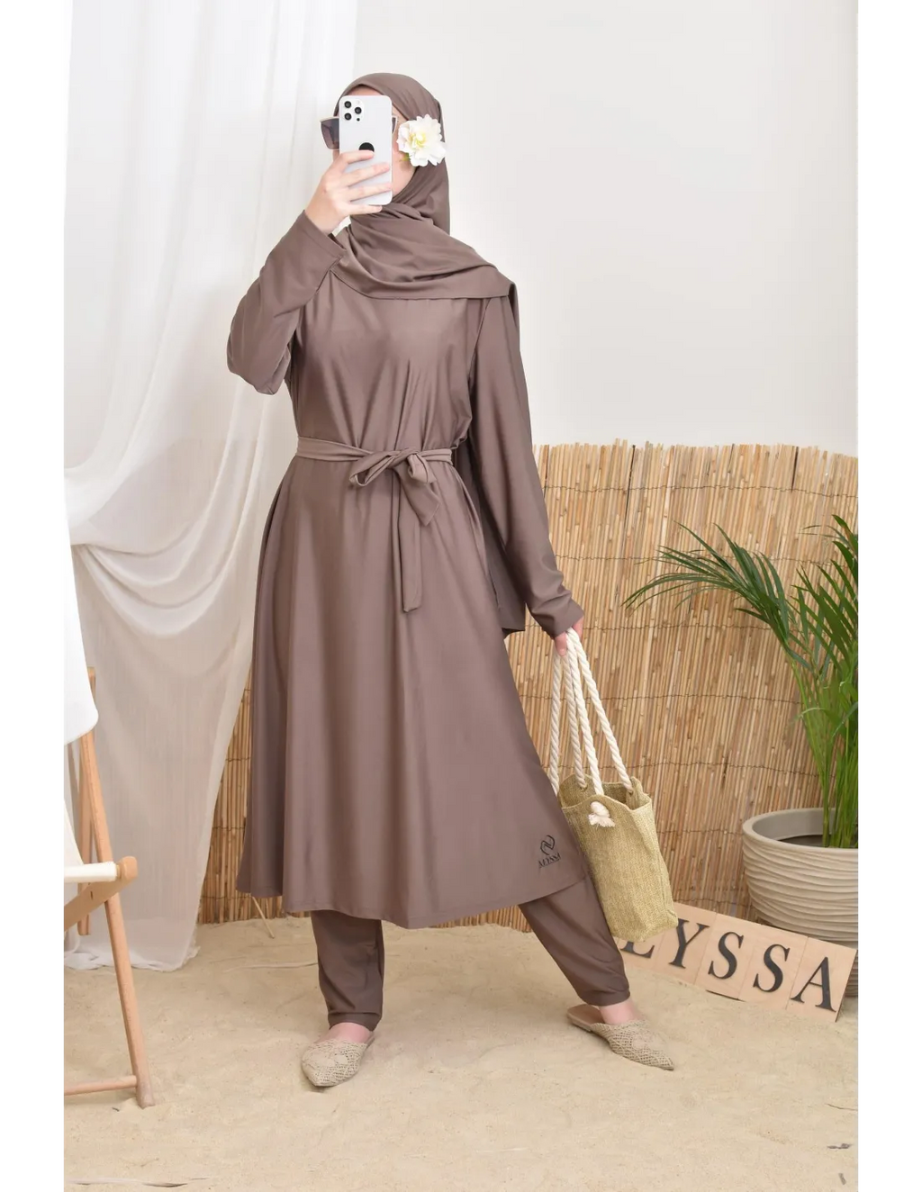 Burkini long avec hijab BAHREIN Taupe Foncé - Image 8