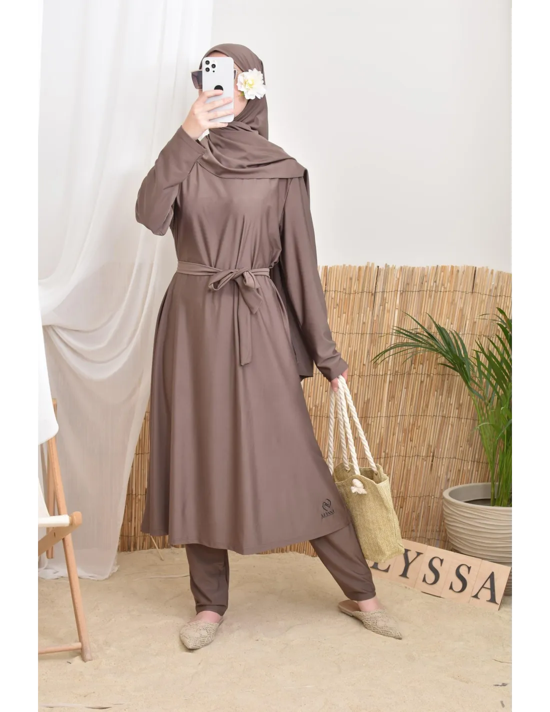 Burkini long avec hijab BAHREIN Taupe Foncé - Image 8