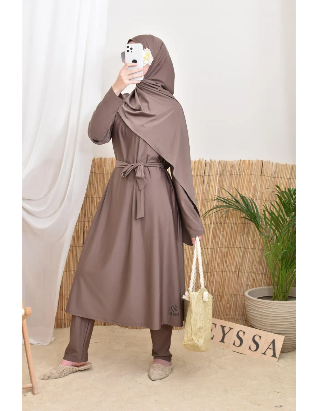 Burkini long avec hijab BAHREIN Taupe Foncé - Image 9
