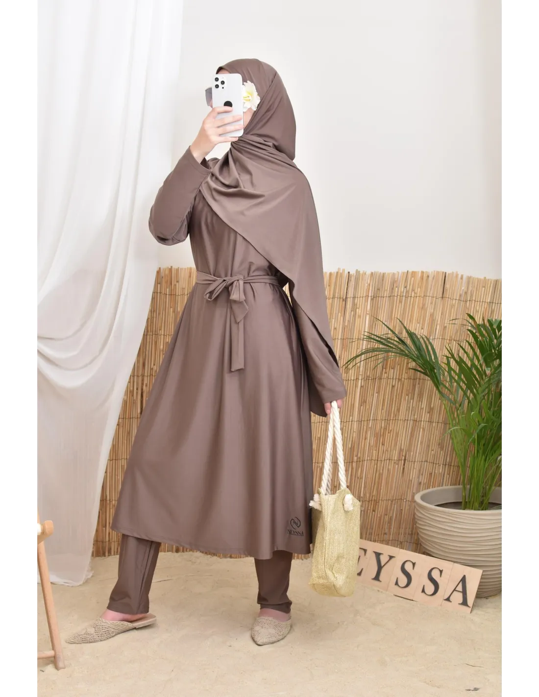 Burkini long avec hijab BAHREIN Taupe Foncé - Image 9
