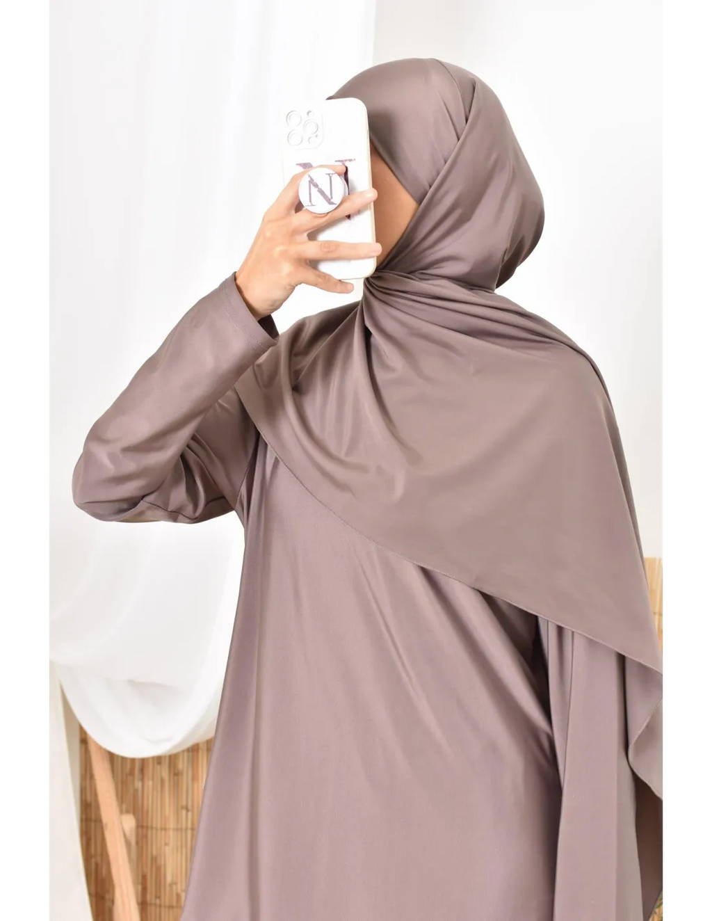 Burkini long hijab à enfiler TWIL Taupe Foncé - Image 10