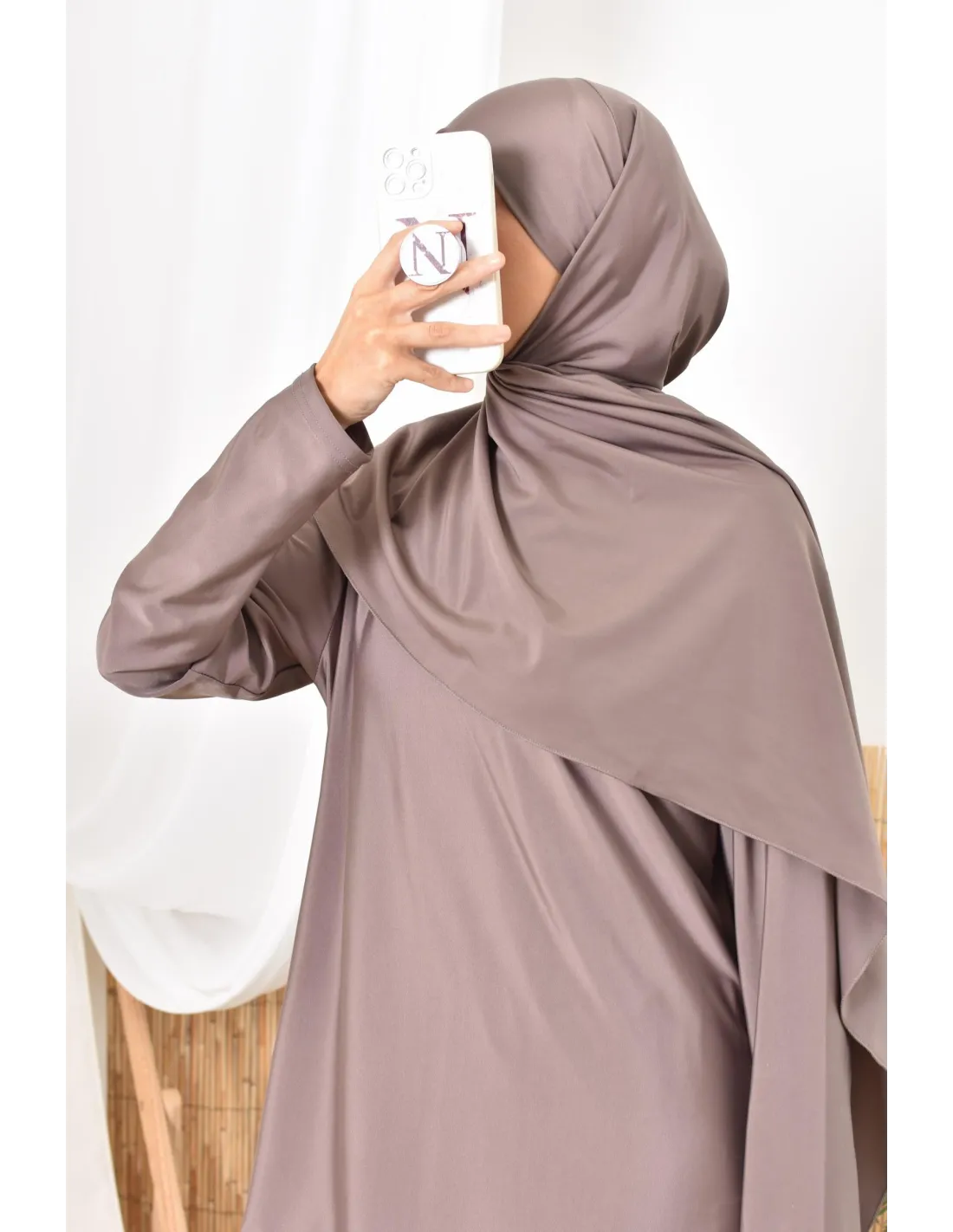 Burkini long hijab à enfiler TWIL Taupe Foncé - Image 10
