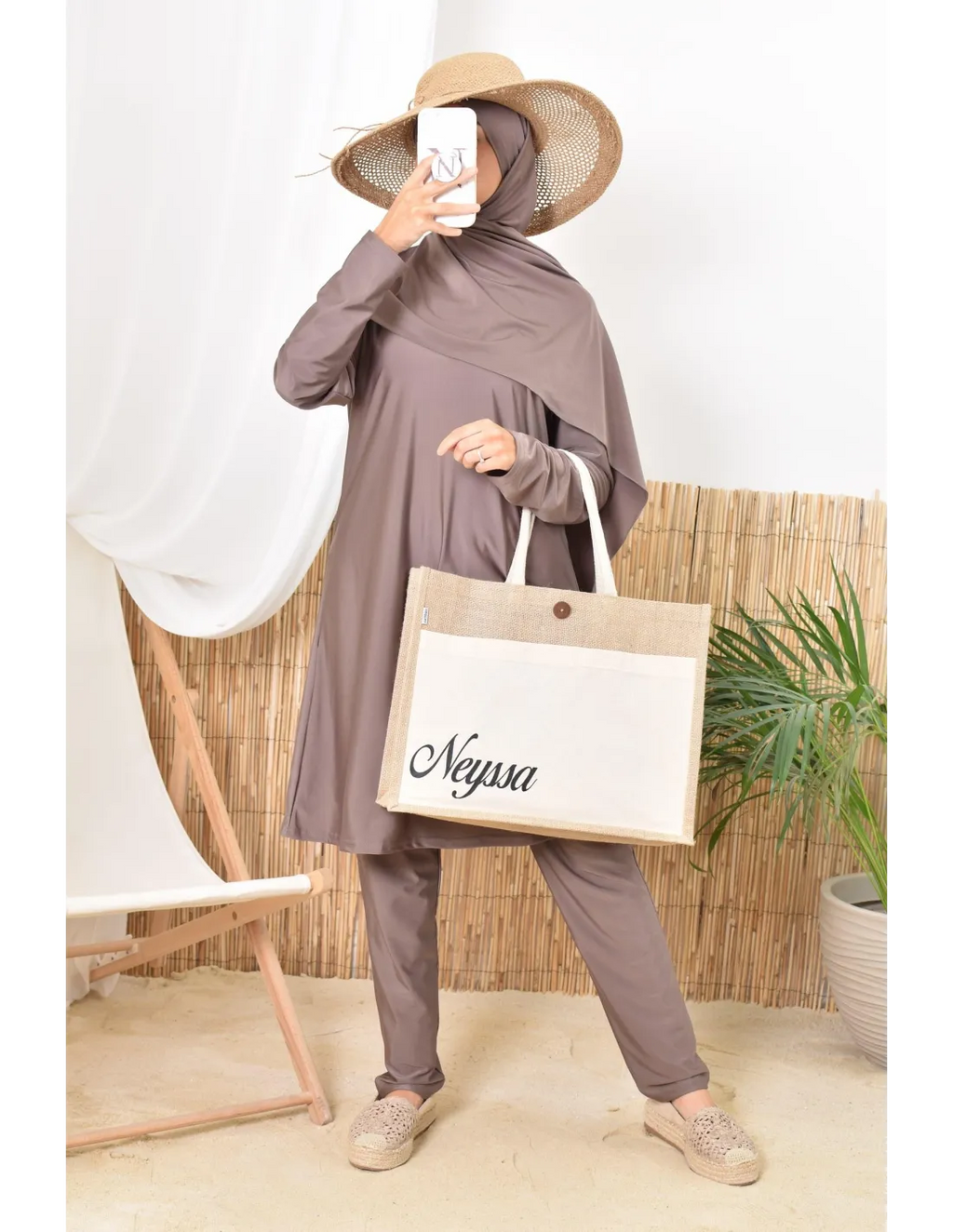 Burkini long hijab à enfiler TWIL Taupe Foncé - Image 3