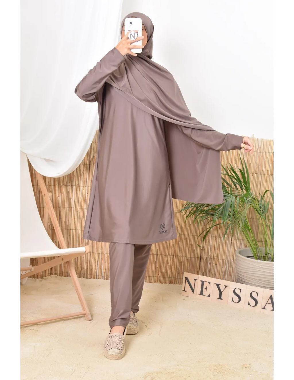 Burkini long hijab à enfiler TWIL Taupe Foncé - Image 4