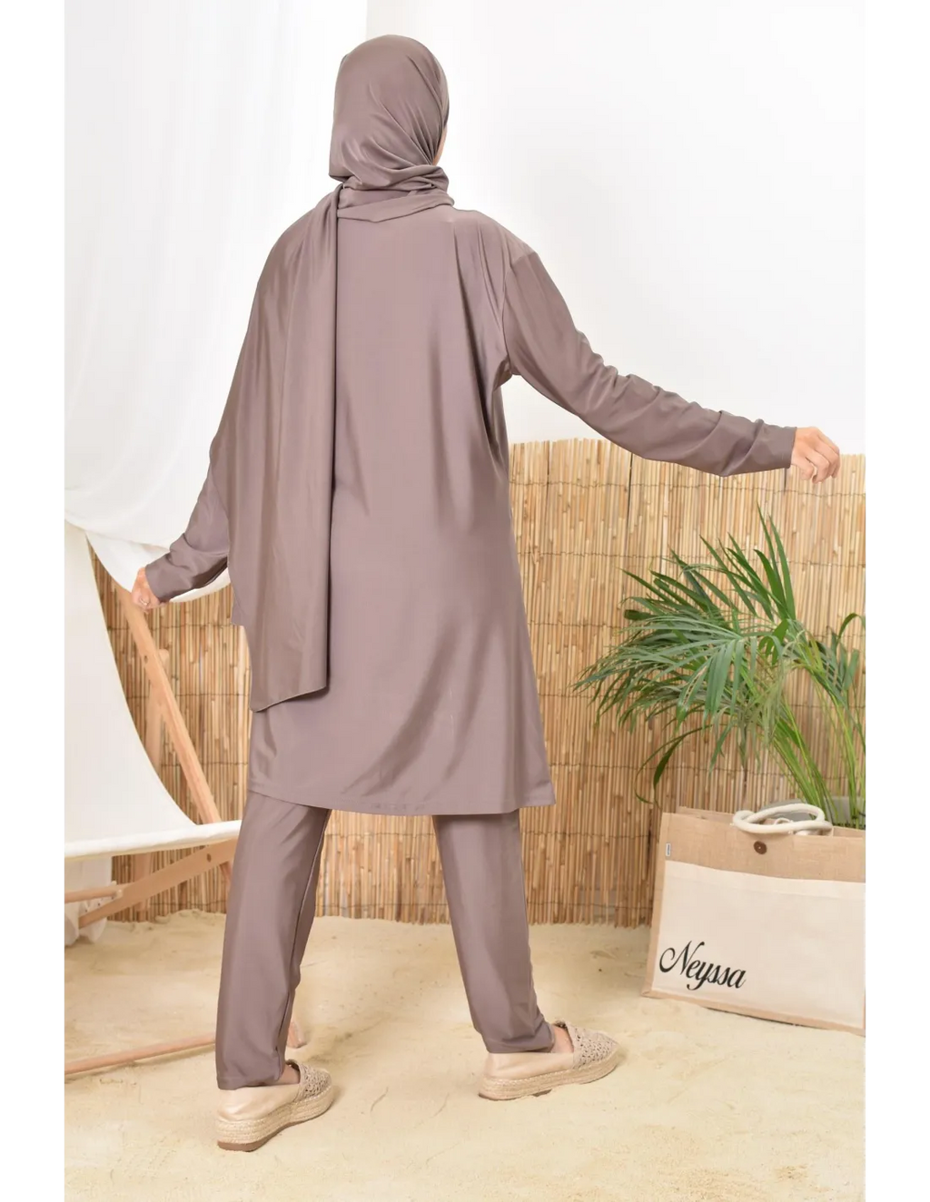 Burkini long hijab à enfiler TWIL Taupe Foncé - Image 5