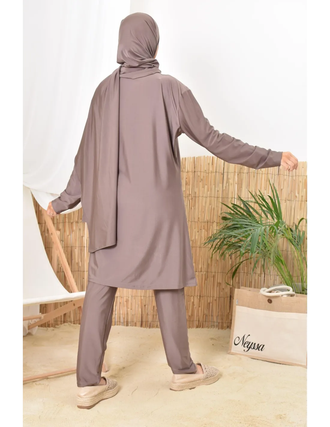 Burkini long hijab à enfiler TWIL Taupe Foncé - Image 5