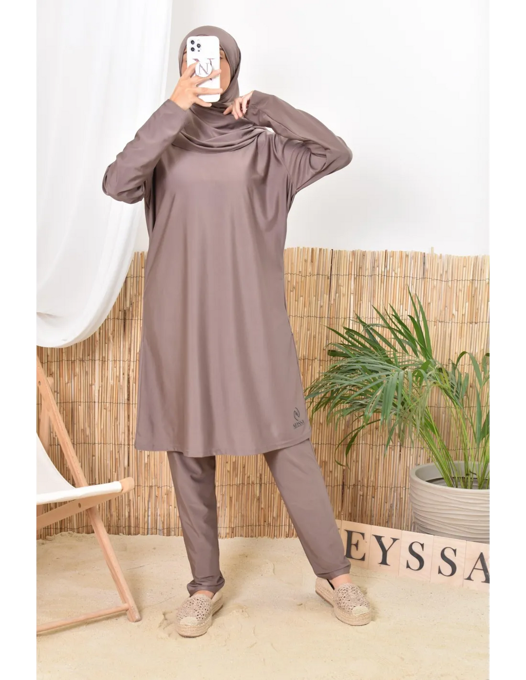 Burkini long hijab à enfiler TWIL Taupe Foncé - Image 6