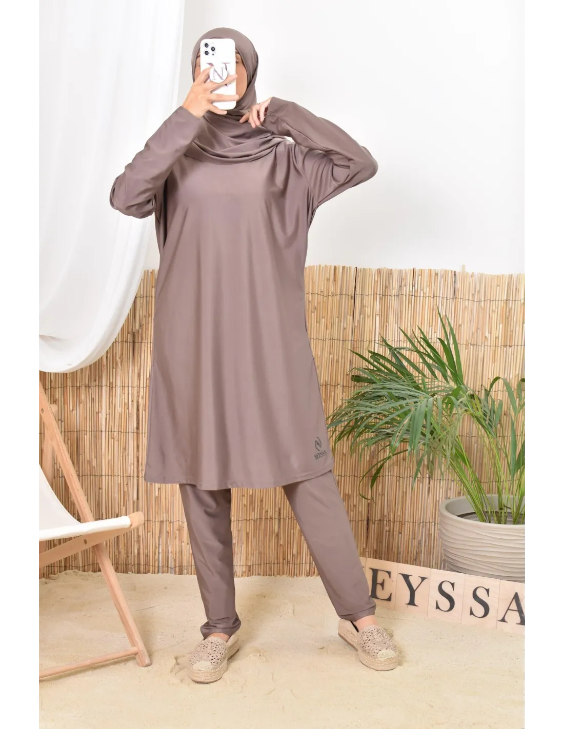 Burkini long hijab à enfiler TWIL Taupe Foncé - Image 6