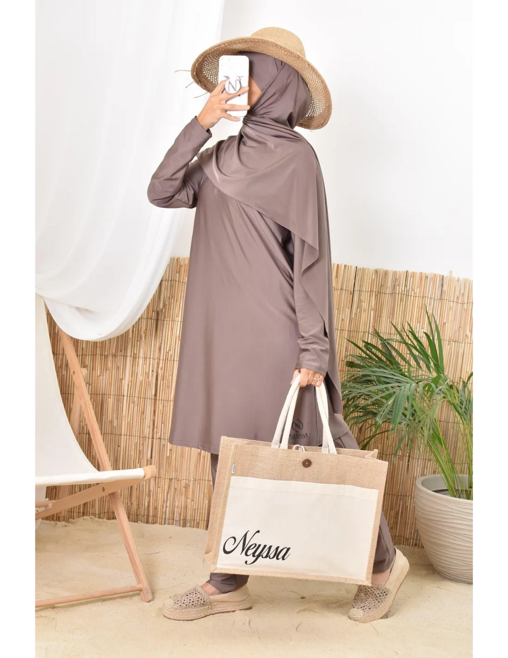 Burkini long hijab à enfiler TWIL Taupe Foncé - Image 8