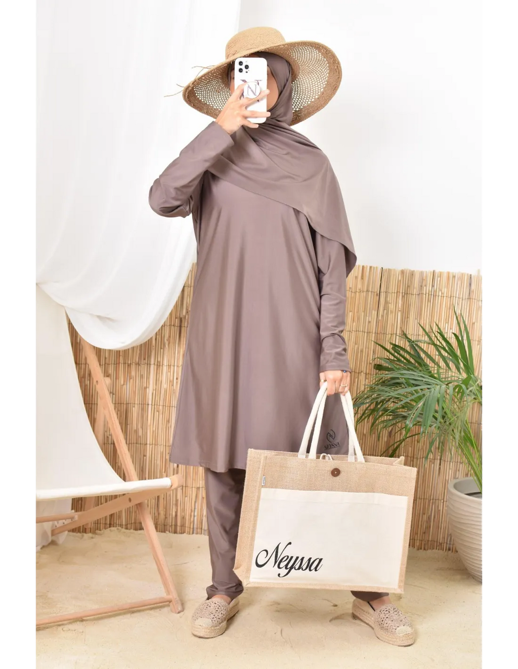 Burkini long hijab à enfiler TWIL Taupe Foncé - Image 9