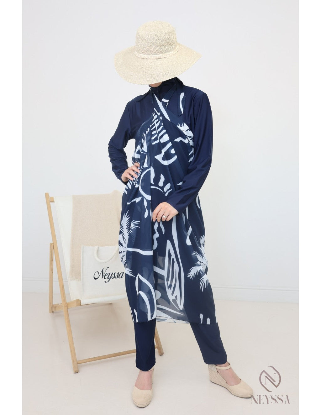 Burkini zip avec paréo DOHA Bleu nuit - Image 1