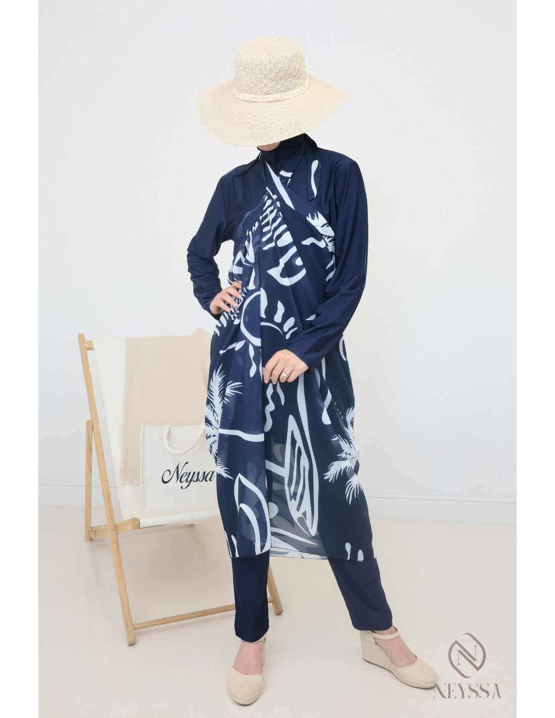 Burkini zip avec paréo DOHA Bleu nuit - Image 1