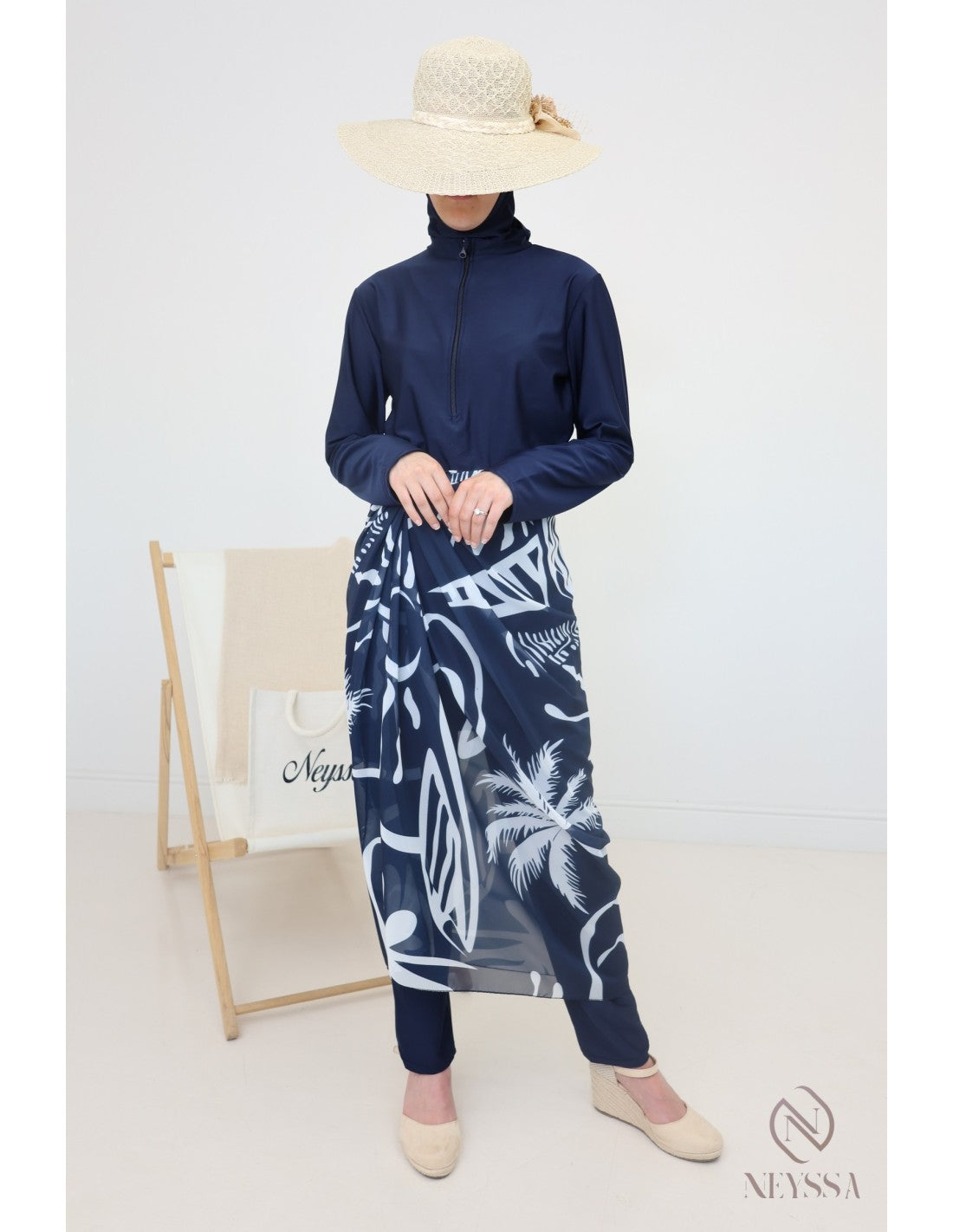Burkini zip avec paréo DOHA Bleu nuit - Image 3