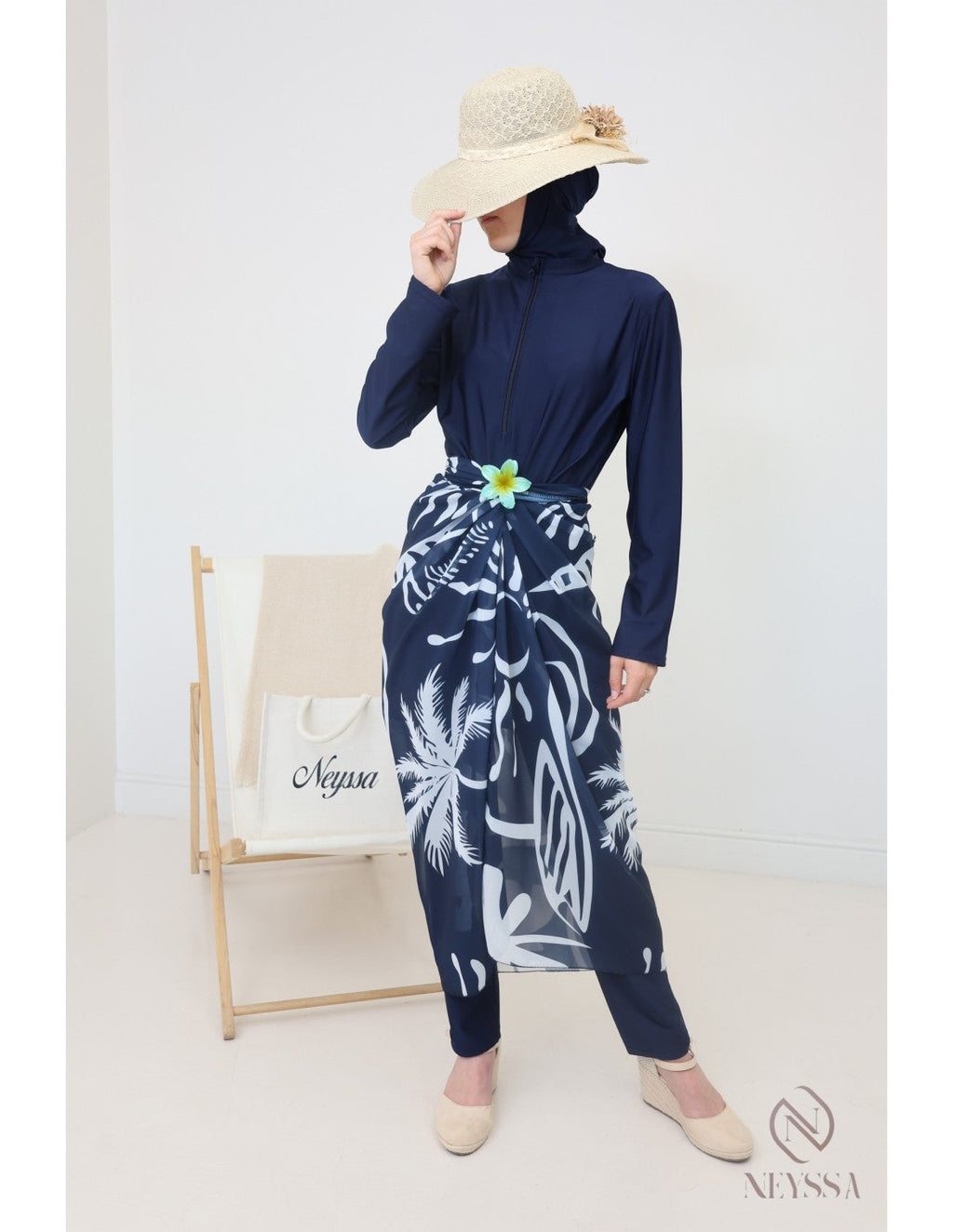 Burkini zip avec paréo DOHA Bleu nuit - Image 4