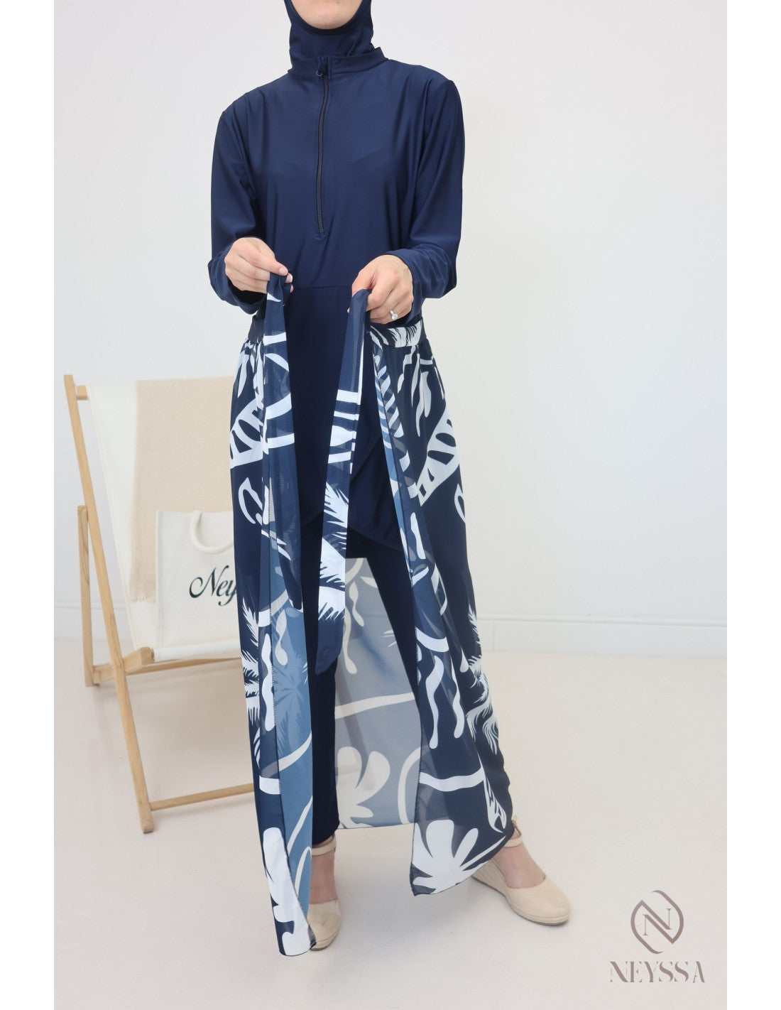 Burkini zip avec paréo DOHA Bleu nuit - Image 6