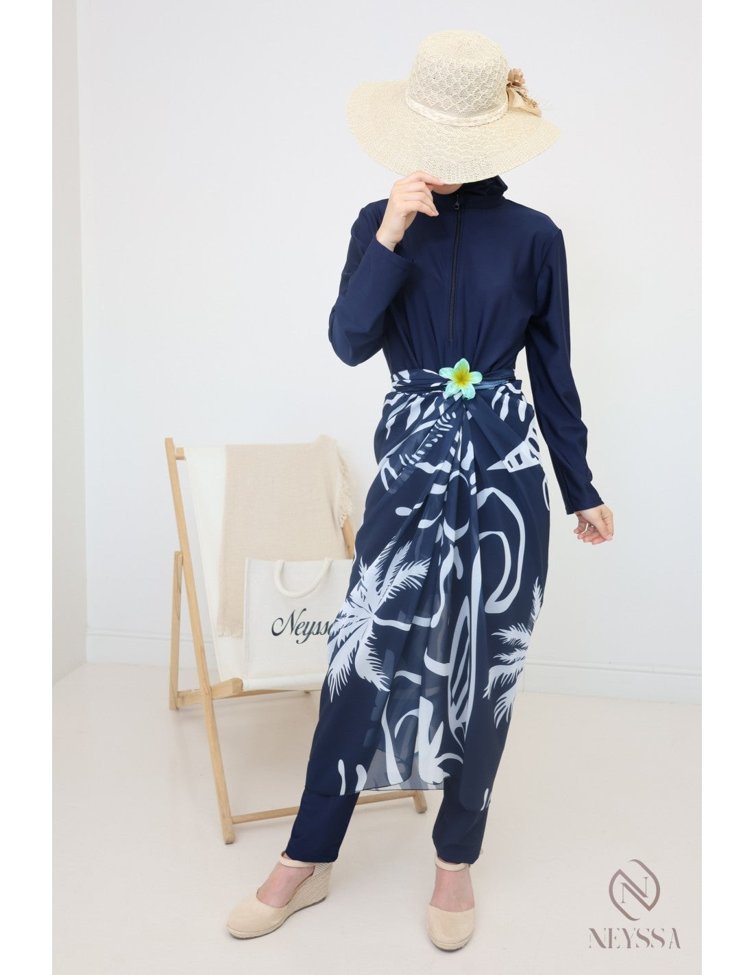 Burkini zip avec paréo DOHA Bleu nuit - Image 7
