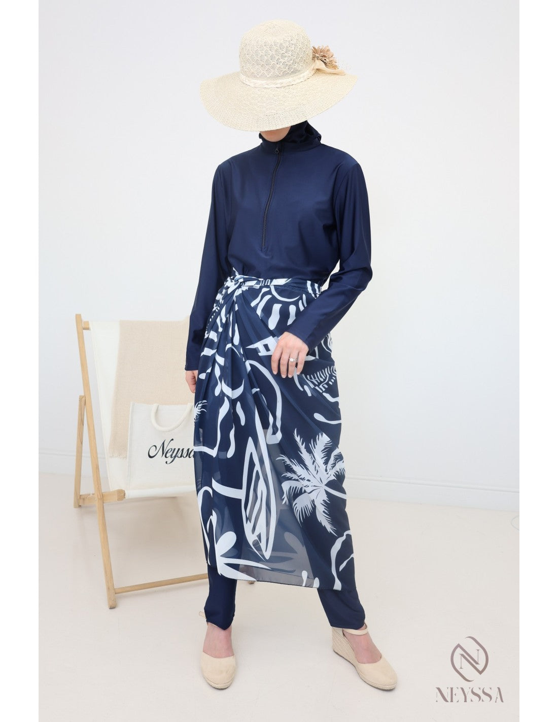 Burkini zip avec paréo DOHA Bleu nuit - Image 8