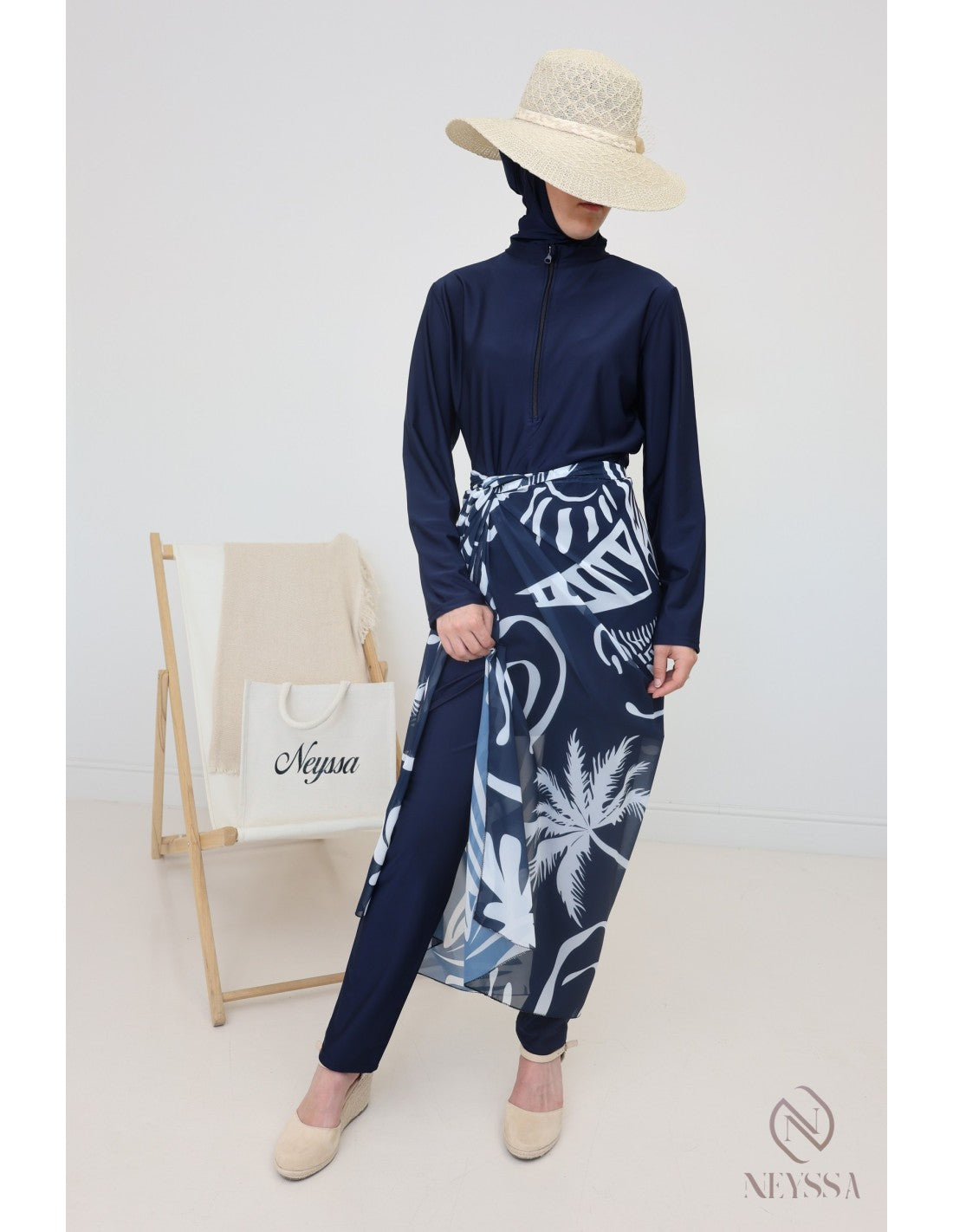 Burkini zip avec paréo DOHA Bleu nuit - Image 9